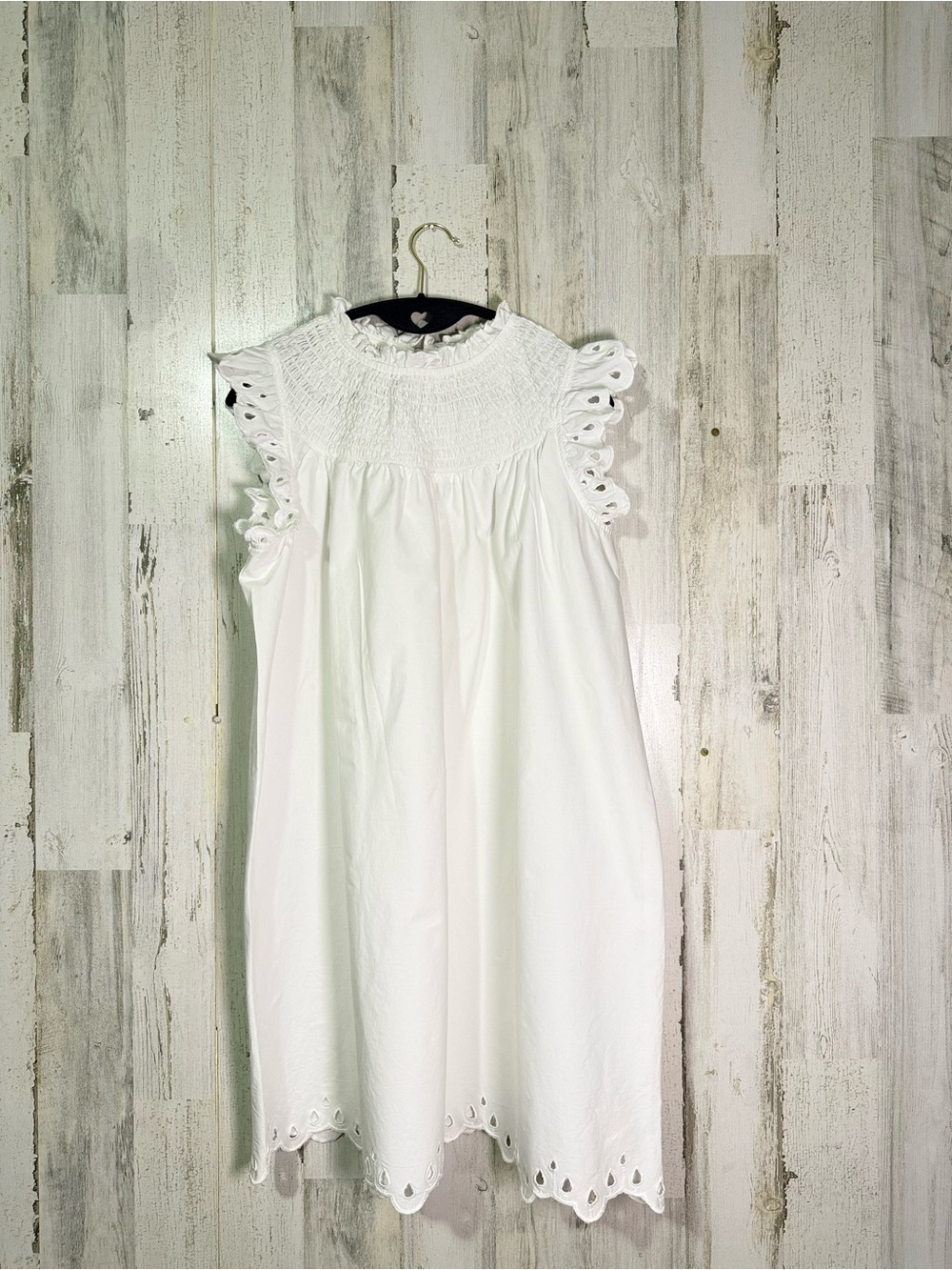 Crown & Ivy White Eyelet Smocked Mini Dress Size Large Boho Summer Cotton - Picture 3 of 9
